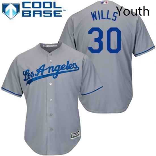 Youth Majestic Los Angeles Dodgers 30 Maury Wills Replica Grey Road Cool Base MLB Jersey
